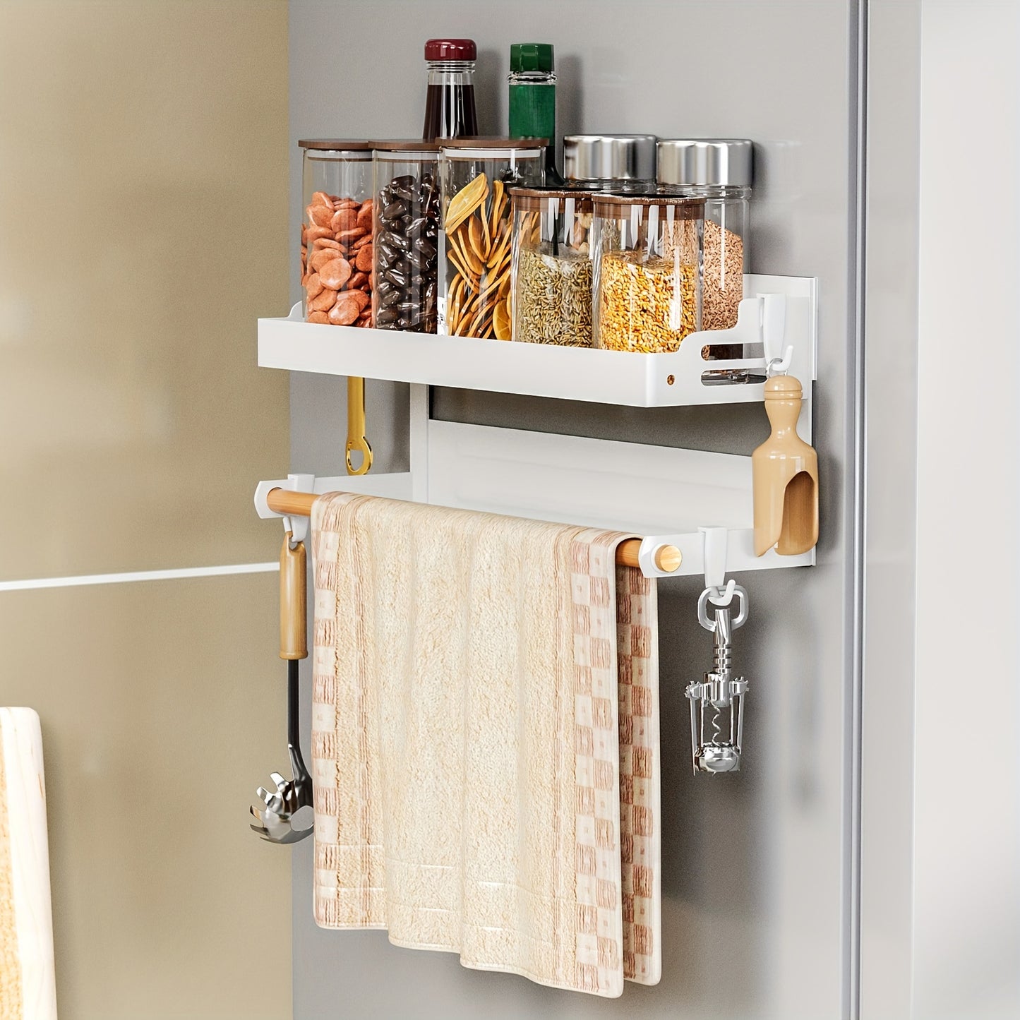 Magnetic kitchen Rack With Hooks