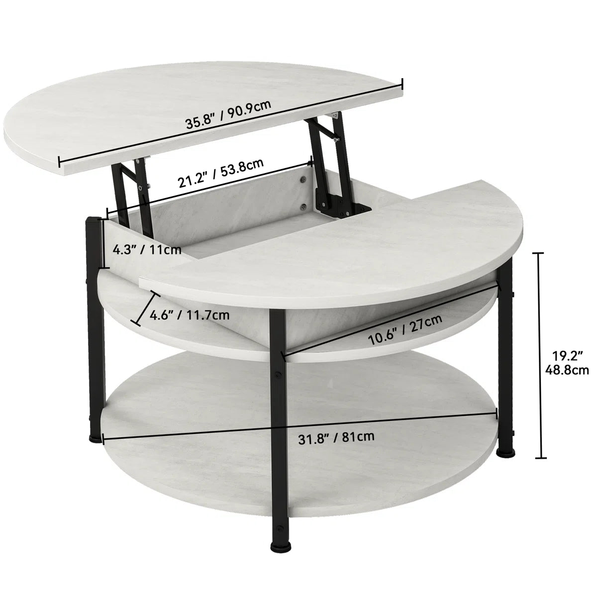 Round Lift Top Coffee Table With Storage
