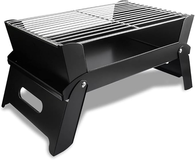 Black Foldable Outdoor Barbecue Grill With Stainless Steel Grilling Mesh