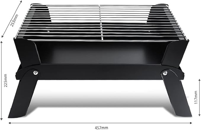 Black Foldable Outdoor Barbecue Grill With Stainless Steel Grilling Mesh