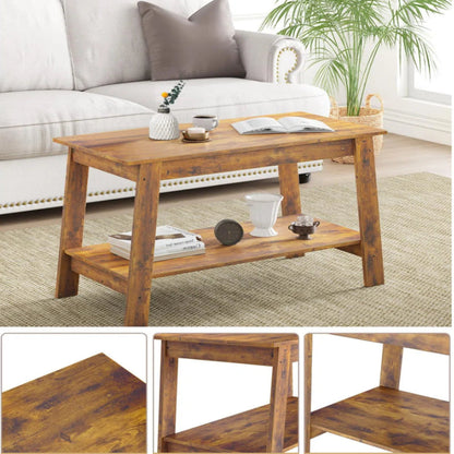 Rustic Coffee Tables With 2-Tie Open Rectangular Storage