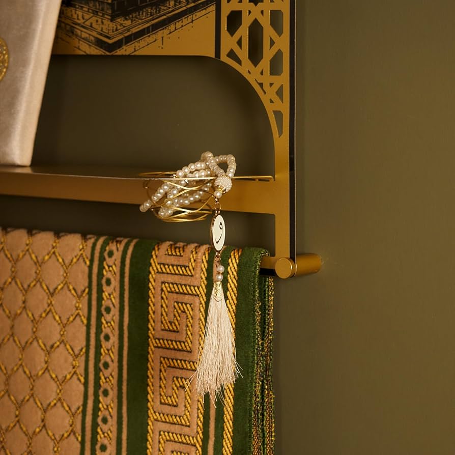 (3 in 1) Decorative Metallic Wall Holder For Quran, Prayer Rug and Tasbeeh