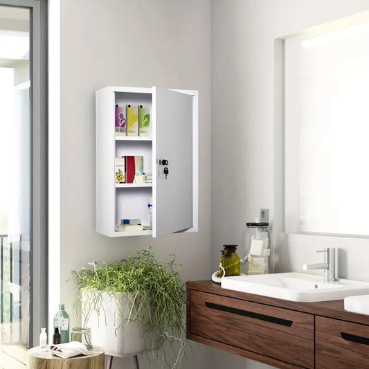 White MDF Wall-Mounted Bathroom Cabinet with Lockable Doors