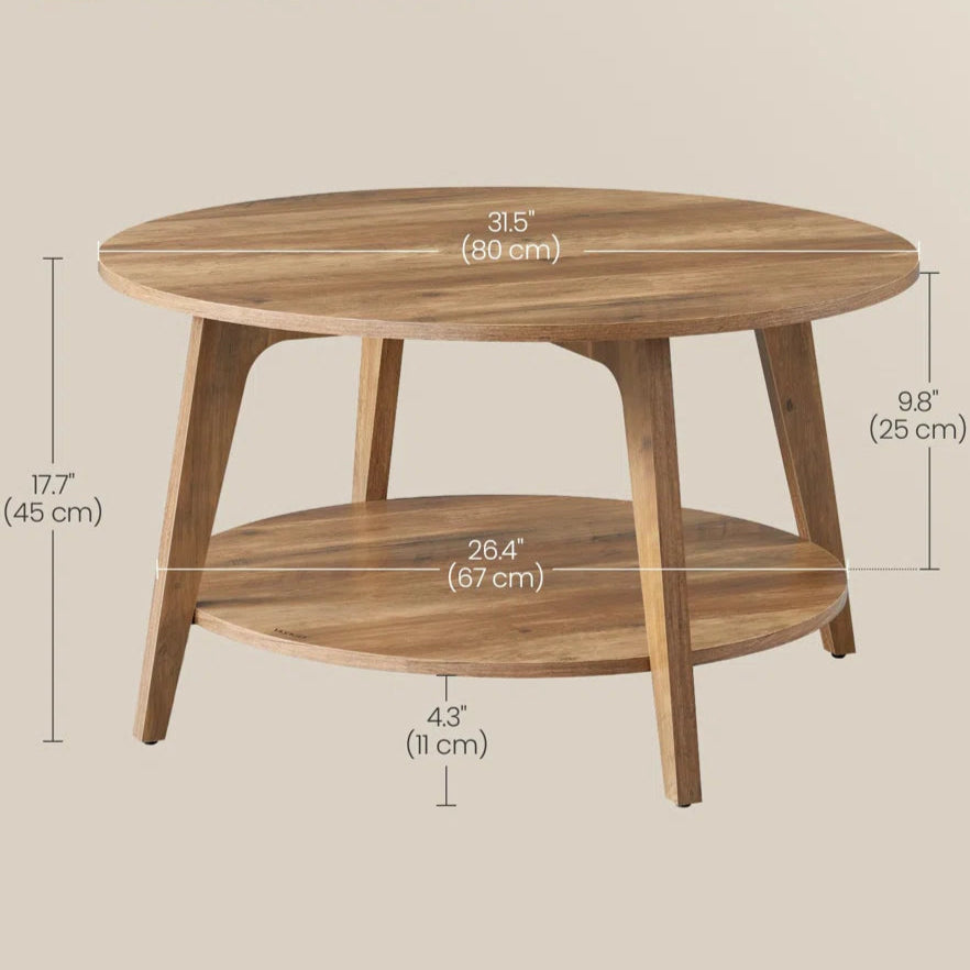 Round Coffee Table, 2 Tier With Storage, For Living Room