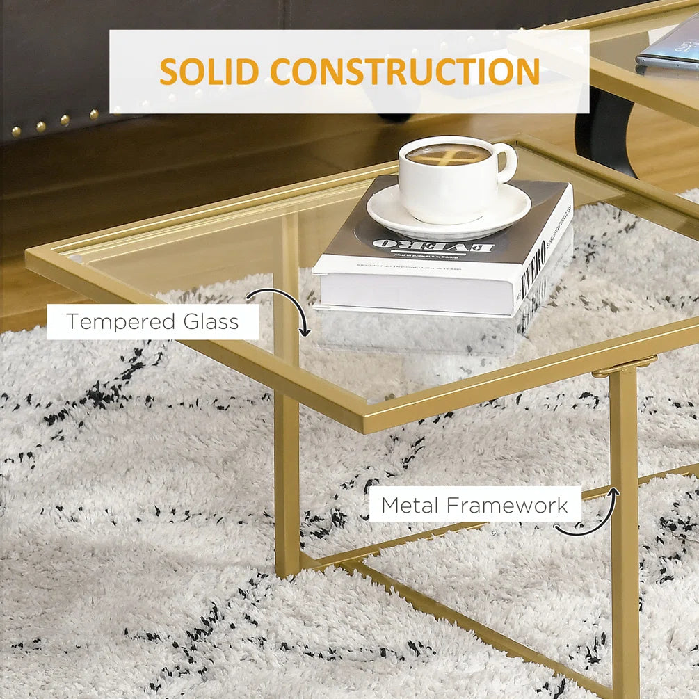 Glass Coffee Table With 2 Square Tabletops