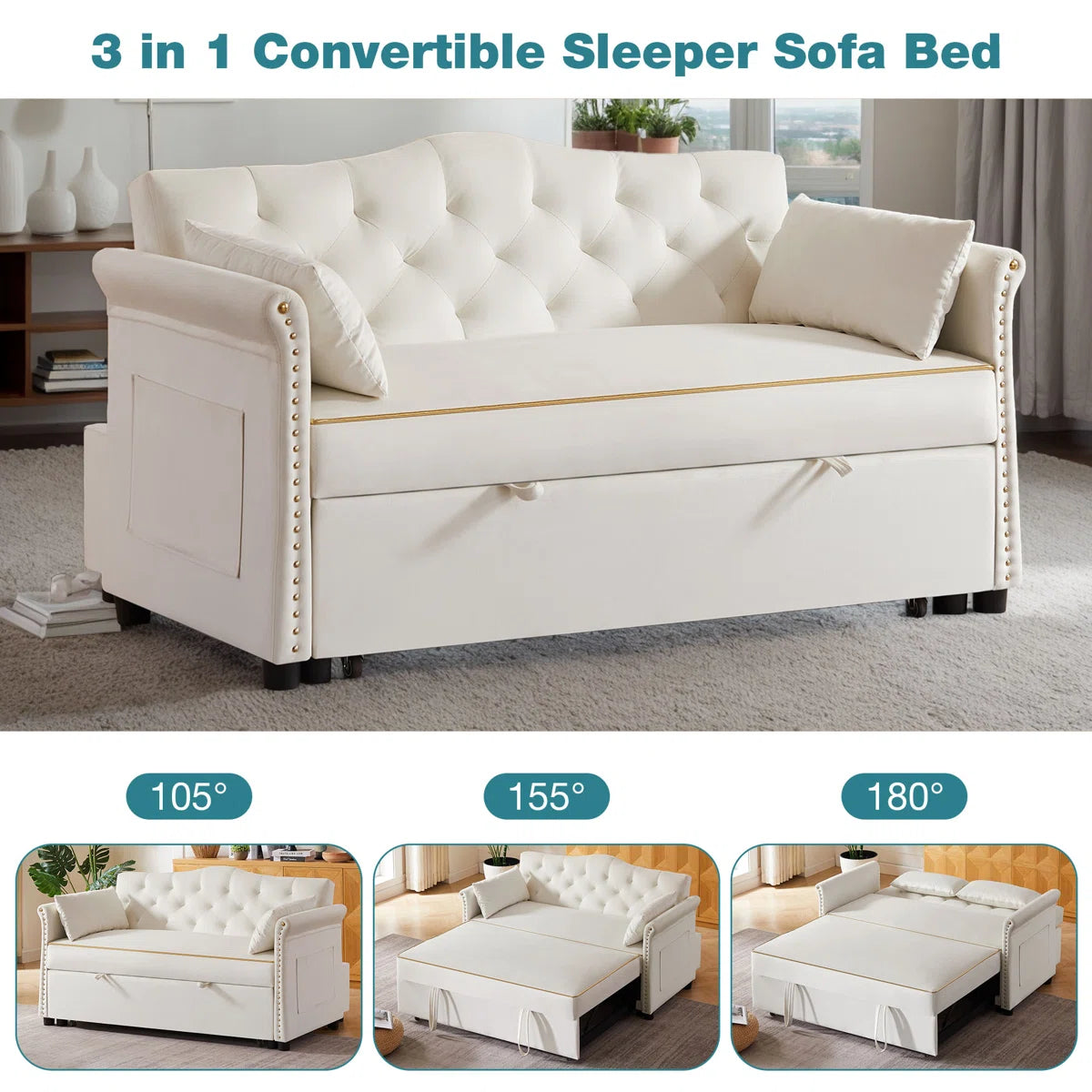 Latitude Wide 57.5" Modern Velvet Sleeper Sofa Bed