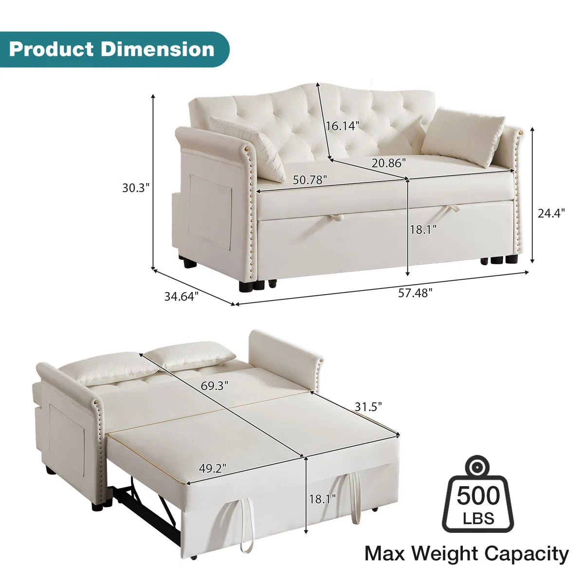 Latitude Wide 57.5" Modern Velvet Sleeper Sofa Bed