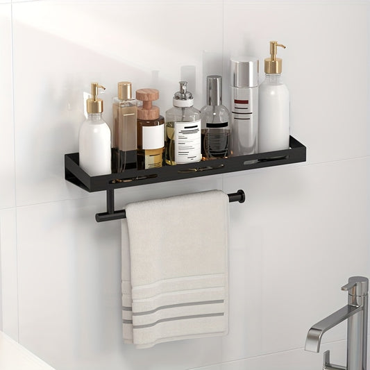 Stainless Steel Multifunctional Wall-Mounted Storage Rack with Towel Bar