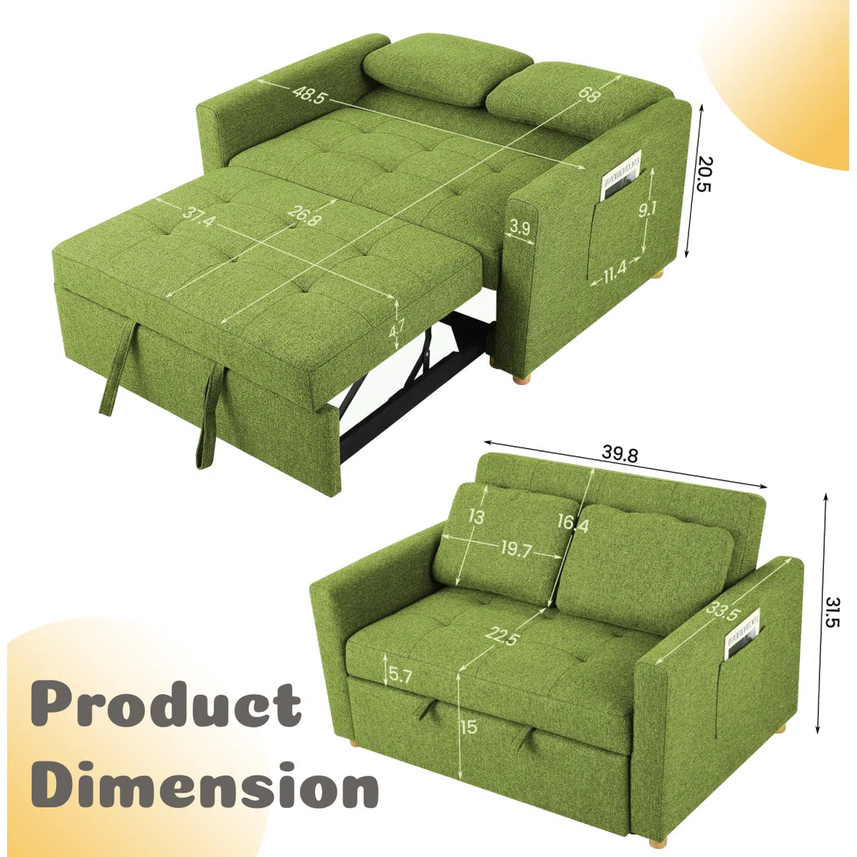 Makayla 38'' Upholstered Reclining Sleeper Sofa