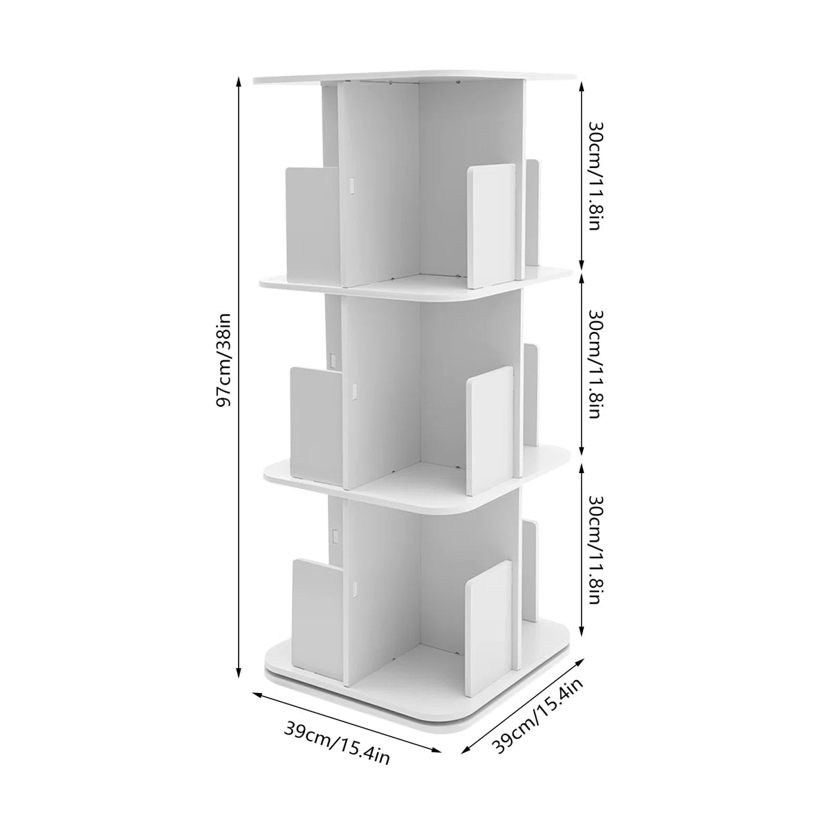 Mencos 3 Tier Rotating Corner Bookcase