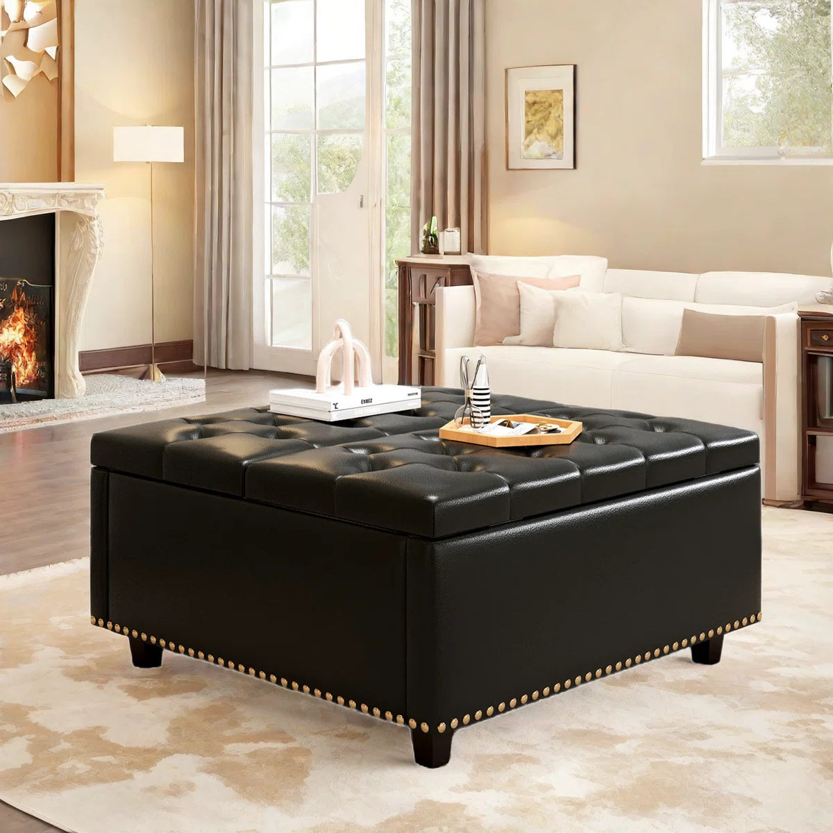 Leather Lift Top Coffee Table with Storage Space