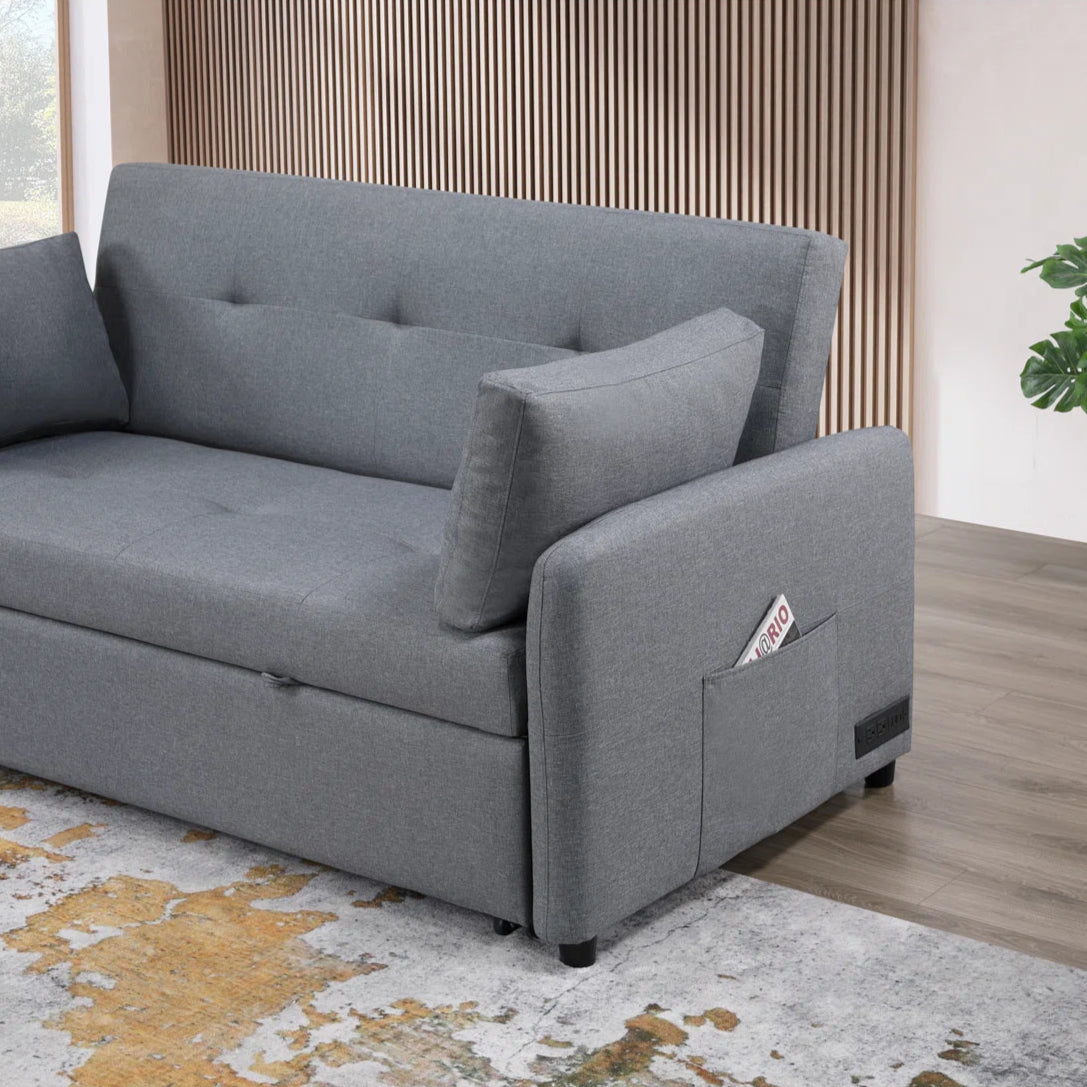 Double Size Gray Linen Convertible Sleeper Sofa Bed