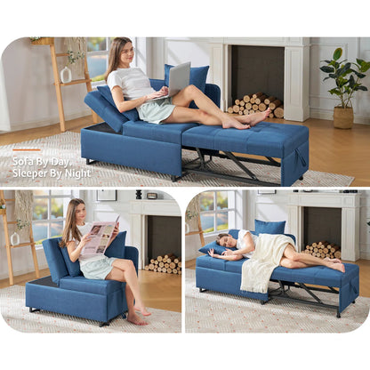 Sofa Bed 3-In-1 Convertible Sleeper And Chair With Adjustable Back