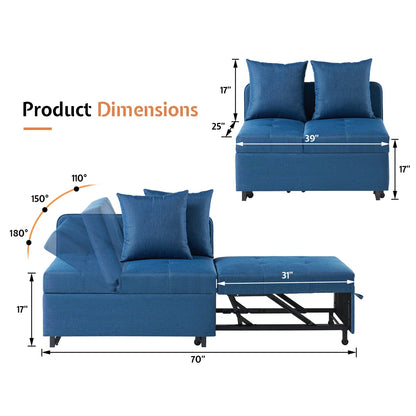 Sofa Bed 3-In-1 Convertible Sleeper And Chair With Adjustable Back