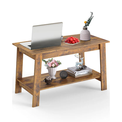 Rustic Coffee Tables With 2-Tie Open Rectangular Storage