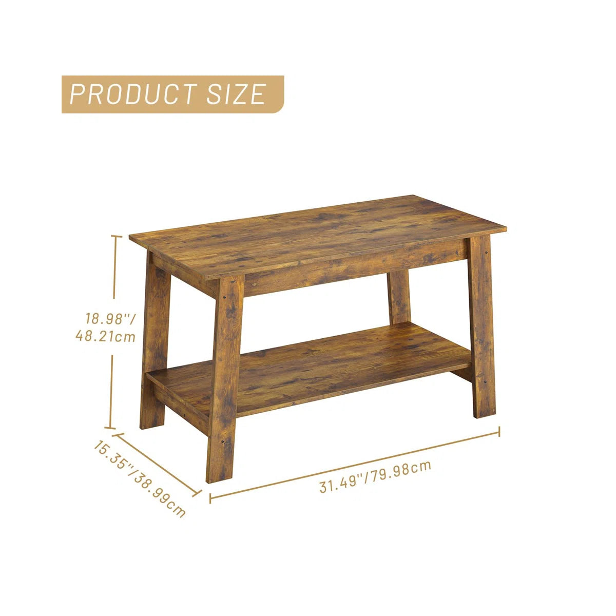 Rustic Coffee Tables With 2-Tie Open Rectangular Storage