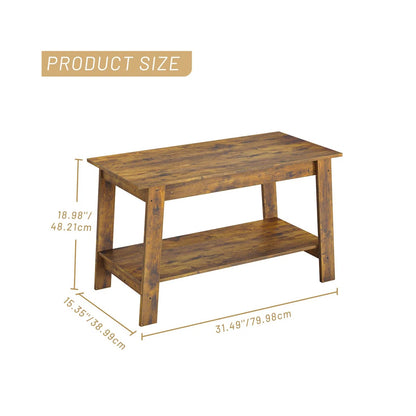 Rustic Coffee Tables With 2-Tie Open Rectangular Storage