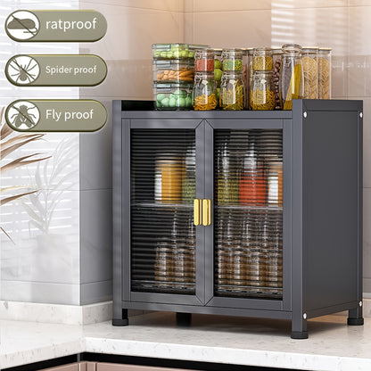 Kitchen Storage Cabinet with Transparent Glass Doors