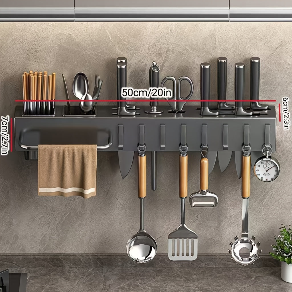 Kitchen Organizer Rack Wall-Mounted with Hooks for Knives, Chopping Boards & Utensils