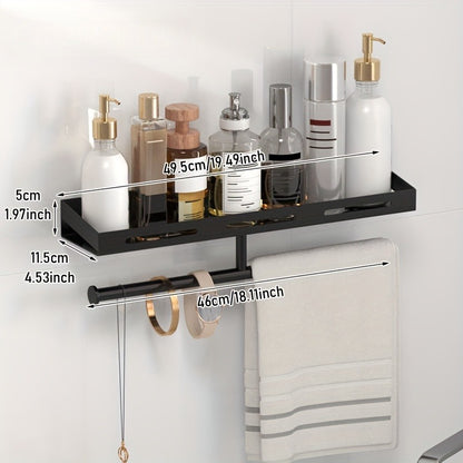 Stainless Steel Multifunctional Wall-Mounted Storage Rack with Towel Bar