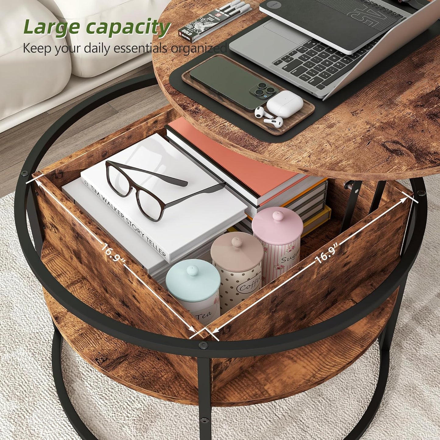 Round Top Lift Coffee Table with Prime Metal Frame