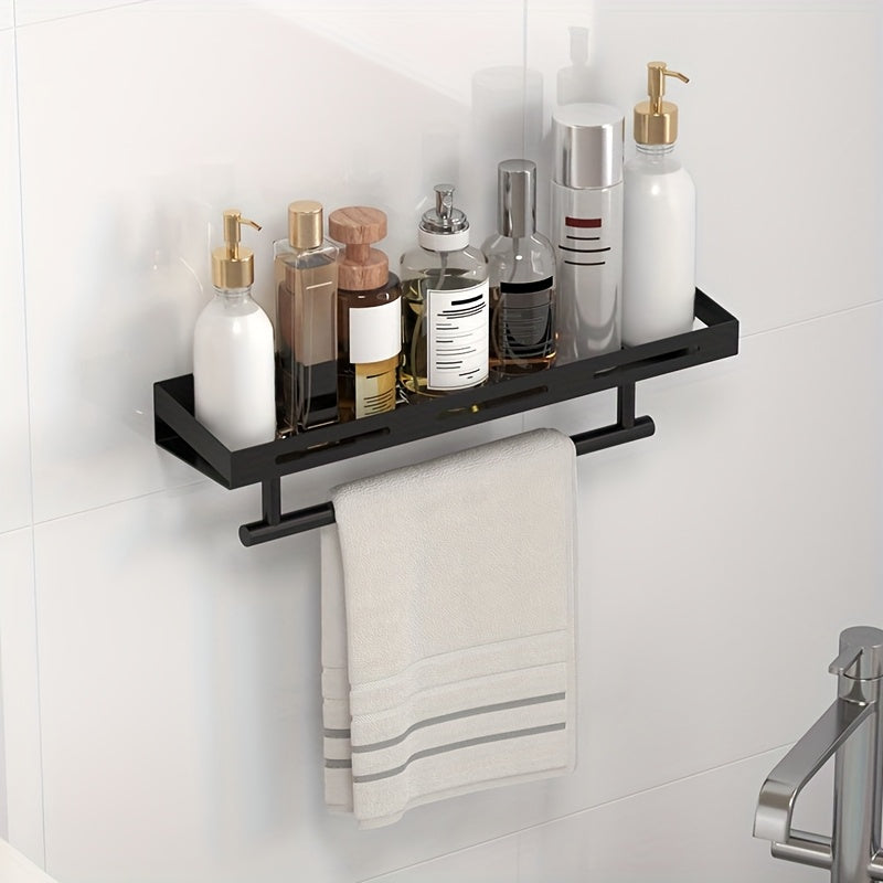 Stainless Steel Multifunctional Wall-Mounted Storage Rack with Towel Bar