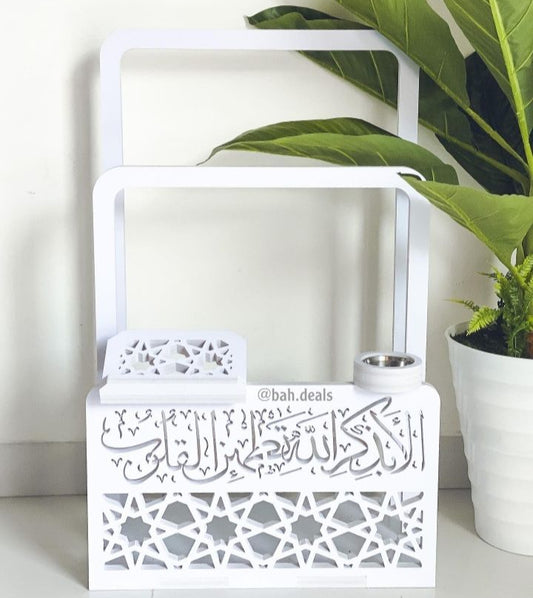 White Prayer Mat Holder with Tasbeeh Holder