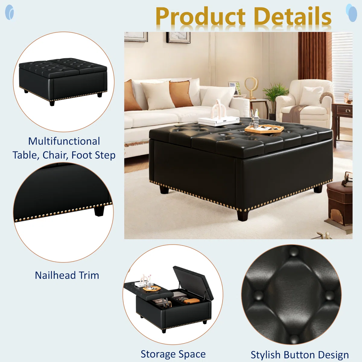 Leather Lift Top Coffee Table with Storage Space