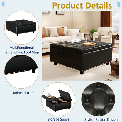 Leather Lift Top Coffee Table with Storage Space
