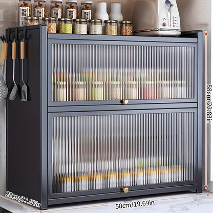 Metal Black Storage Cabinet Organizer with Drop Doors