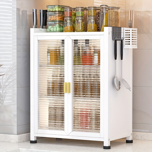 Kitchen Storage Cabinet with Transparent Glass Doors