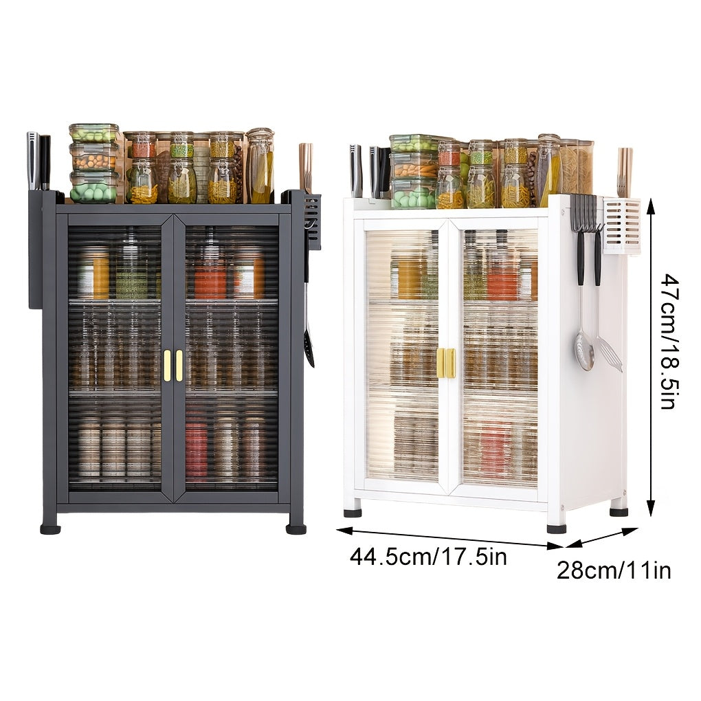 Kitchen Storage Cabinet with Transparent Glass Doors