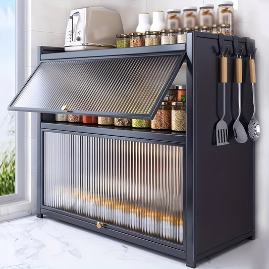 Metal Black Storage Cabinet Organizer with Drop Doors
