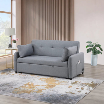 Double Size Gray Linen Convertible Sleeper Sofa Bed