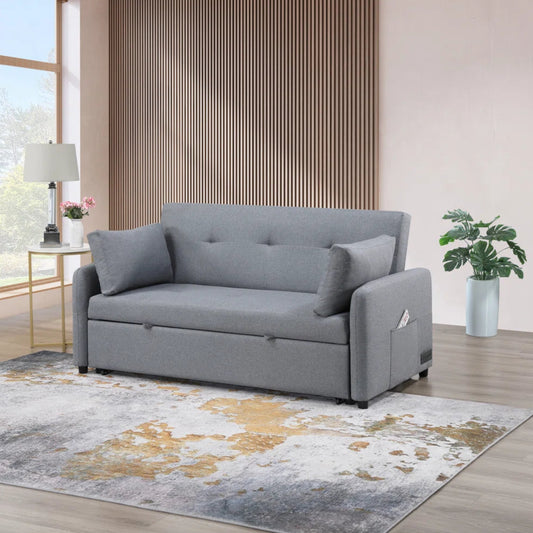 Double Size Gray Linen Convertible Sleeper Sofa Bed