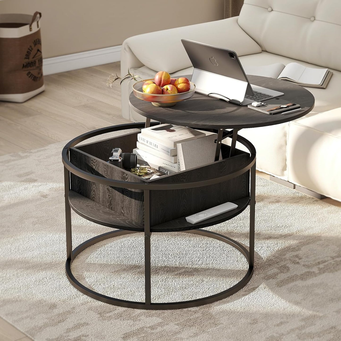 Round Top Lift Coffee Table with Prime Metal Frame