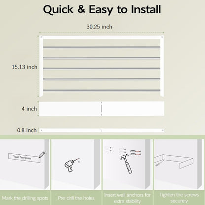Wall Mounted Foldable Clothes Drying Rack 30.25", Foldable Towel Rack