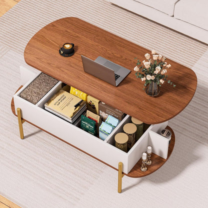 40" Oval Lift Top Coffee Table with Metallic Golden Legs