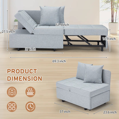 70" Upholstered Convertible Sleeper Sofa, Bed, Recliner For Living Rooms