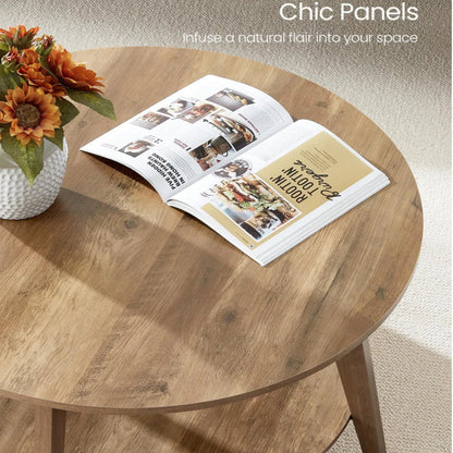 Round Coffee Table, 2 Tier With Storage, For Living Room