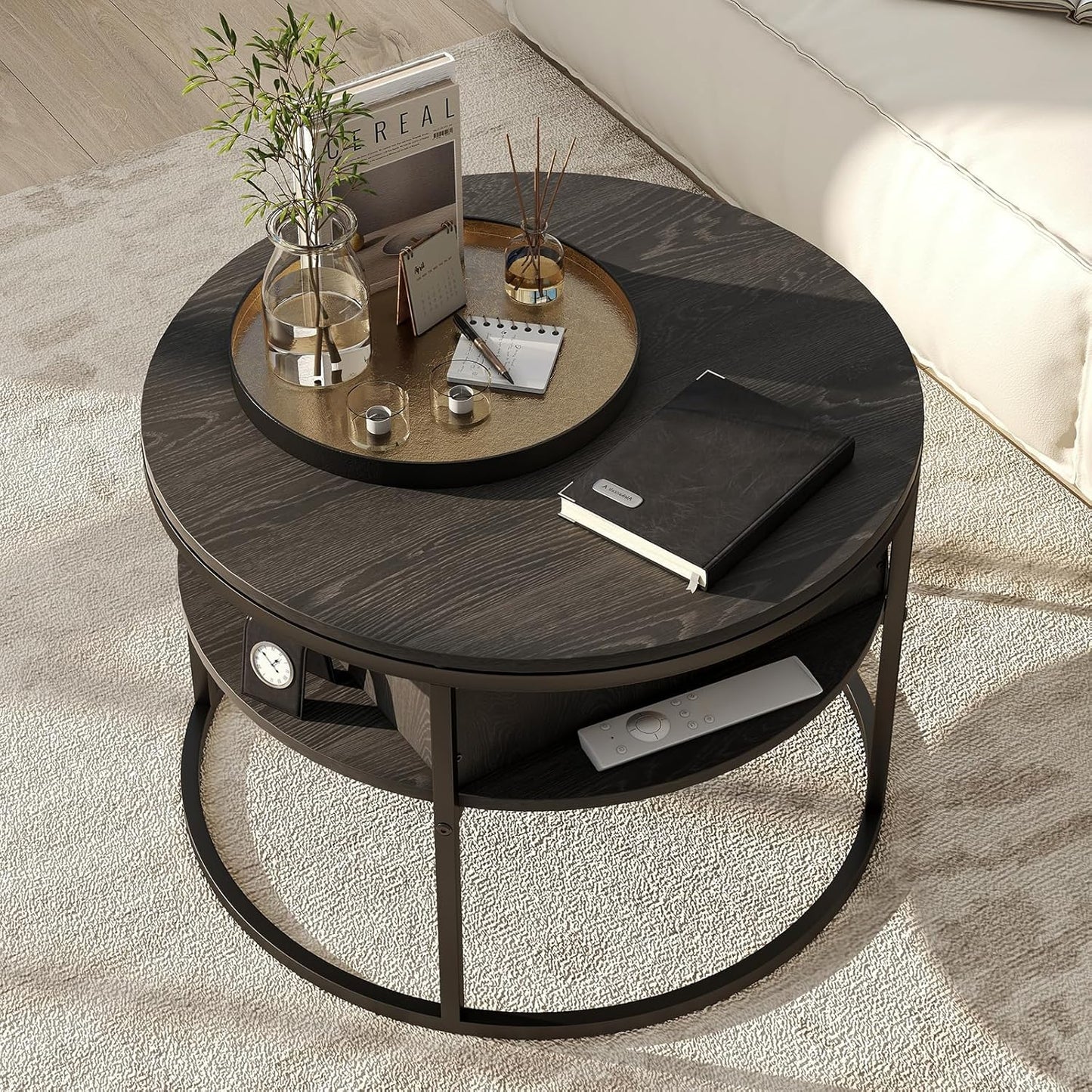 Round Top Lift Coffee Table with Prime Metal Frame