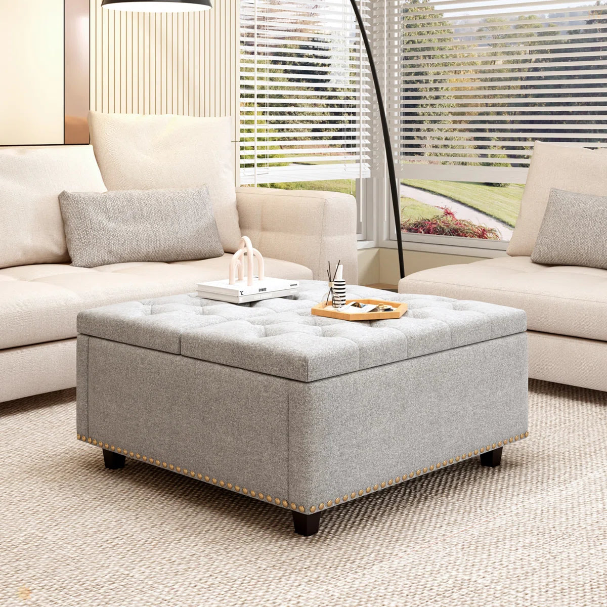 Leather Lift Top Coffee Table with Storage Space