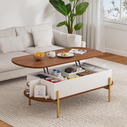 40" Oval Lift Top Coffee Table with Metallic Golden Legs