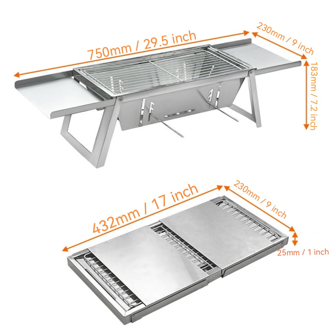 Stainless Steel Foldable Portable Camping Outdoor B.B.Q Grill With 6 Free Skewers