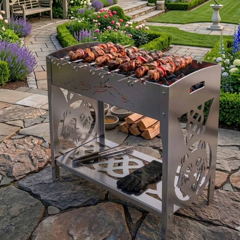 Garden Barbecue Grill With 12 Skewers