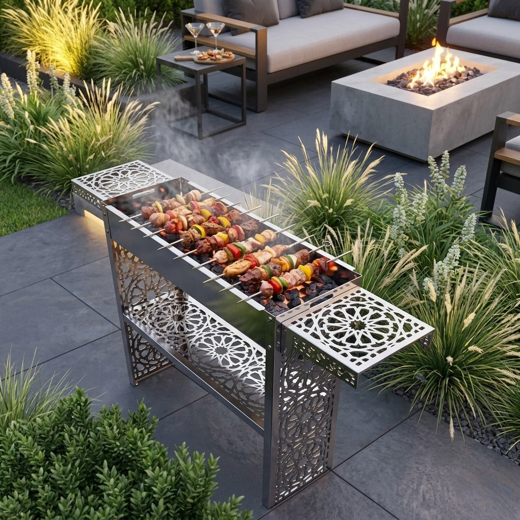 Elegant Garden and Backyard and Large Grill with 12 Skewers