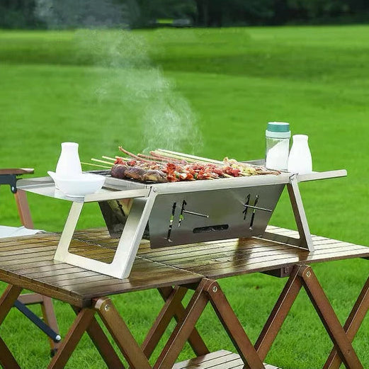 Stainless Steel Foldable Portable Camping Outdoor B.B.Q Grill With 6 Free Skewers