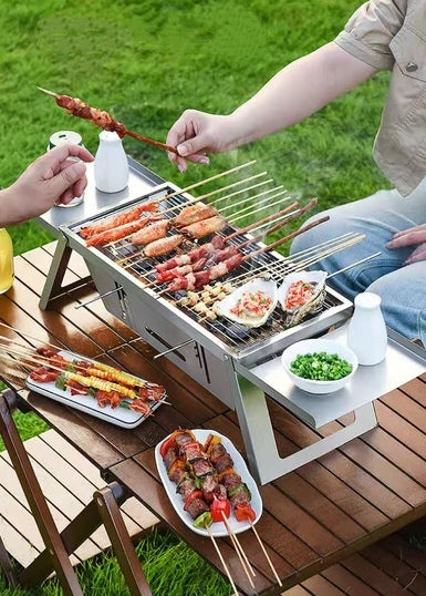 Stainless Steel Foldable Portable Camping Outdoor B.B.Q Grill With 6 Free Skewers