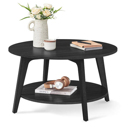 Round Coffee Table, 2 Tier With Storage, For Living Room