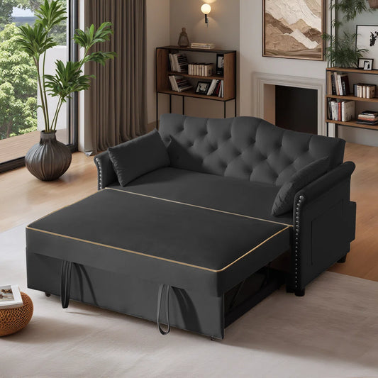 Latitude On 57.5" Modern Velvet Sleeper Sofa Bed